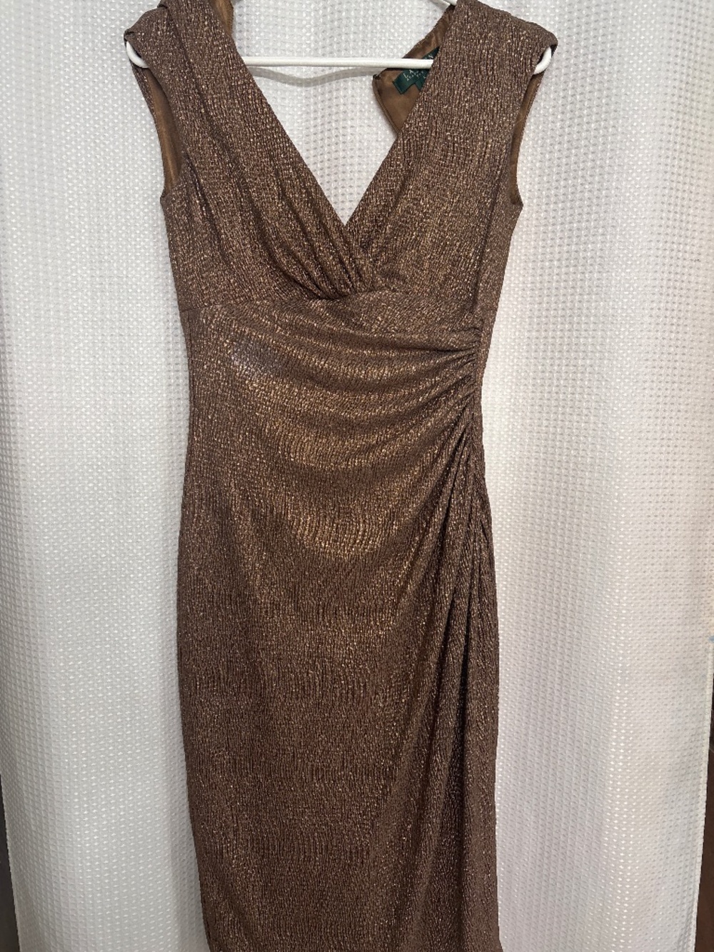 Gold tea length cocktail dress